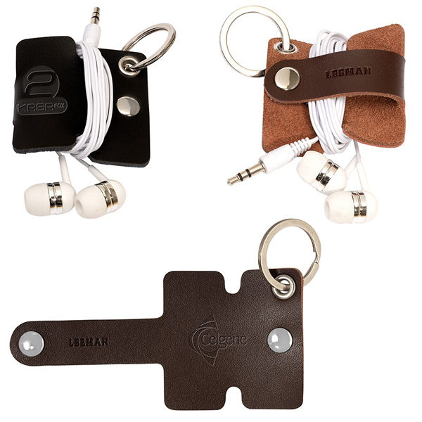 Promotional Genuine Leather Cord Organizer with Snap