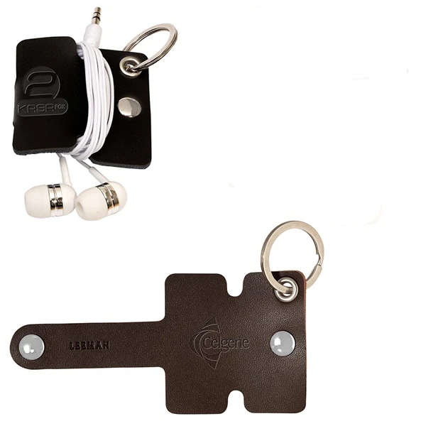 Promotional Genuine Leather Cord Organizer with Snap