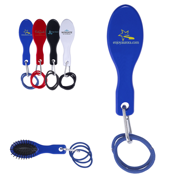 Promotional Hair Brush with Bubber Band & Carabiner