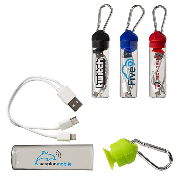Promotional Charger Cable In Carabiner Storage Tube 
