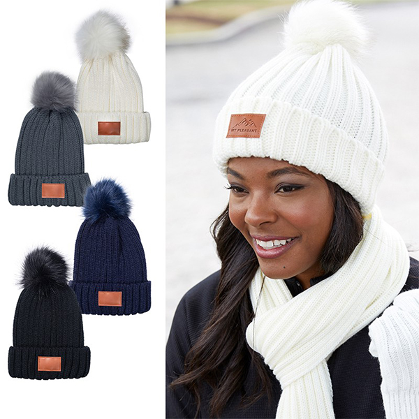 Promotional Leeman Knit Beanie w/ Fur Pom Pom 