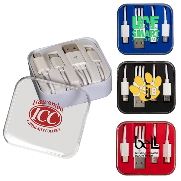 Promotional Charging Cable in Square Case-3-In-1  