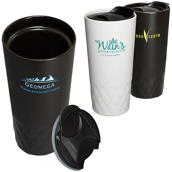 Promotional Double Wall Ceramic Textured Tumbler -14 oz.