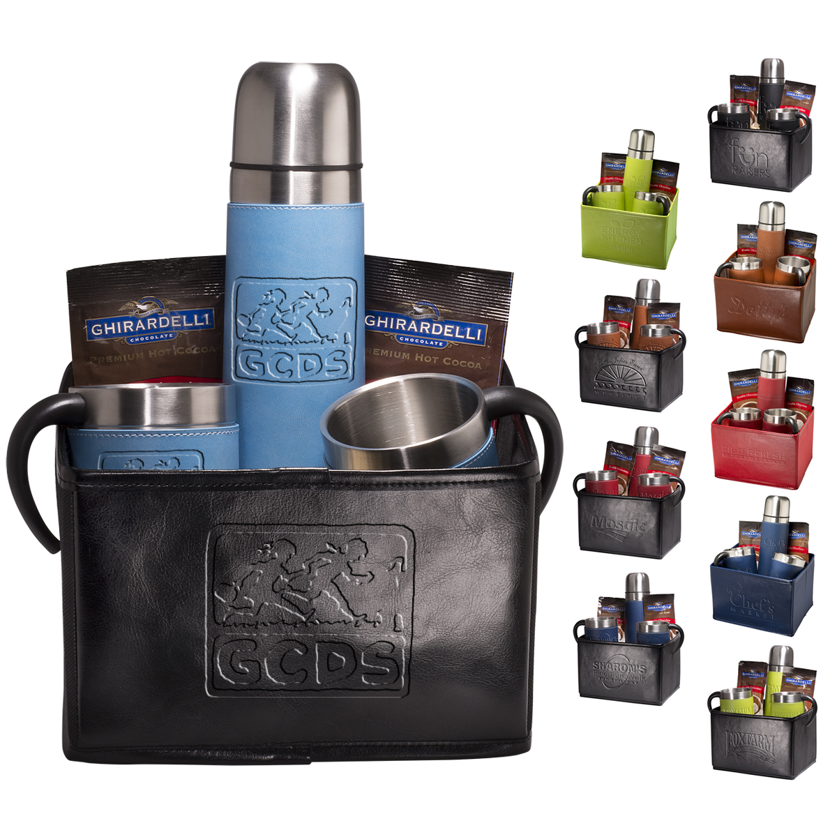 View Image 2 of Logo Tuscany Thermal Bottle, Cups & Ghirardelli® Cocoa Set