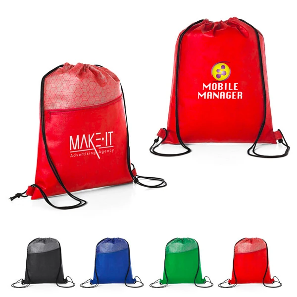 Promotional Hexagon Pattern Non-Woven Drawstring Backpack 
