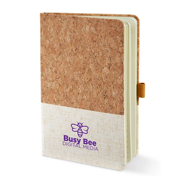 Promotional Hard Cover Cork & Heathered Fabric Journal 