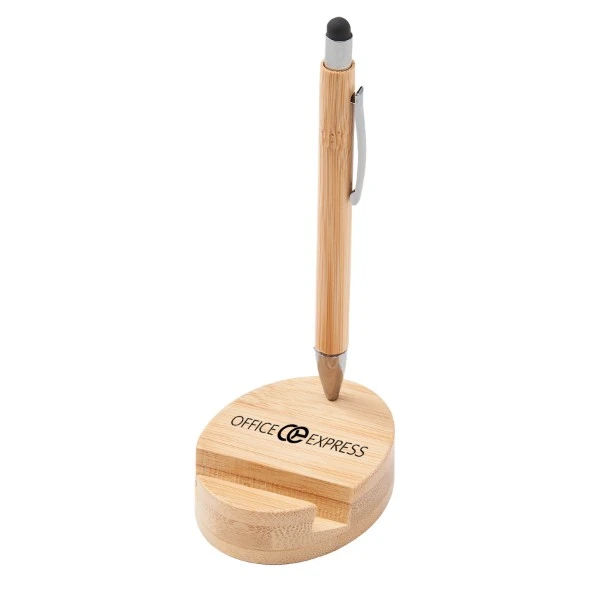 Promotional Bamboo Magnetic Stylus Pen & Phone Stand 