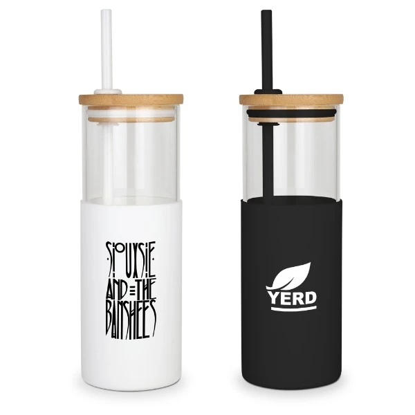 Promotional Glass Tumbler w/Bamboo Lid-24 oz.