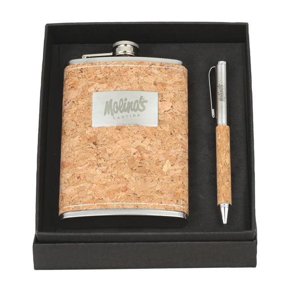 Promotional Cork Flask & Pen Set