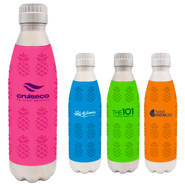 Promotional Refrescante Stainless Steel Water Bottle with Silicone Pineapple