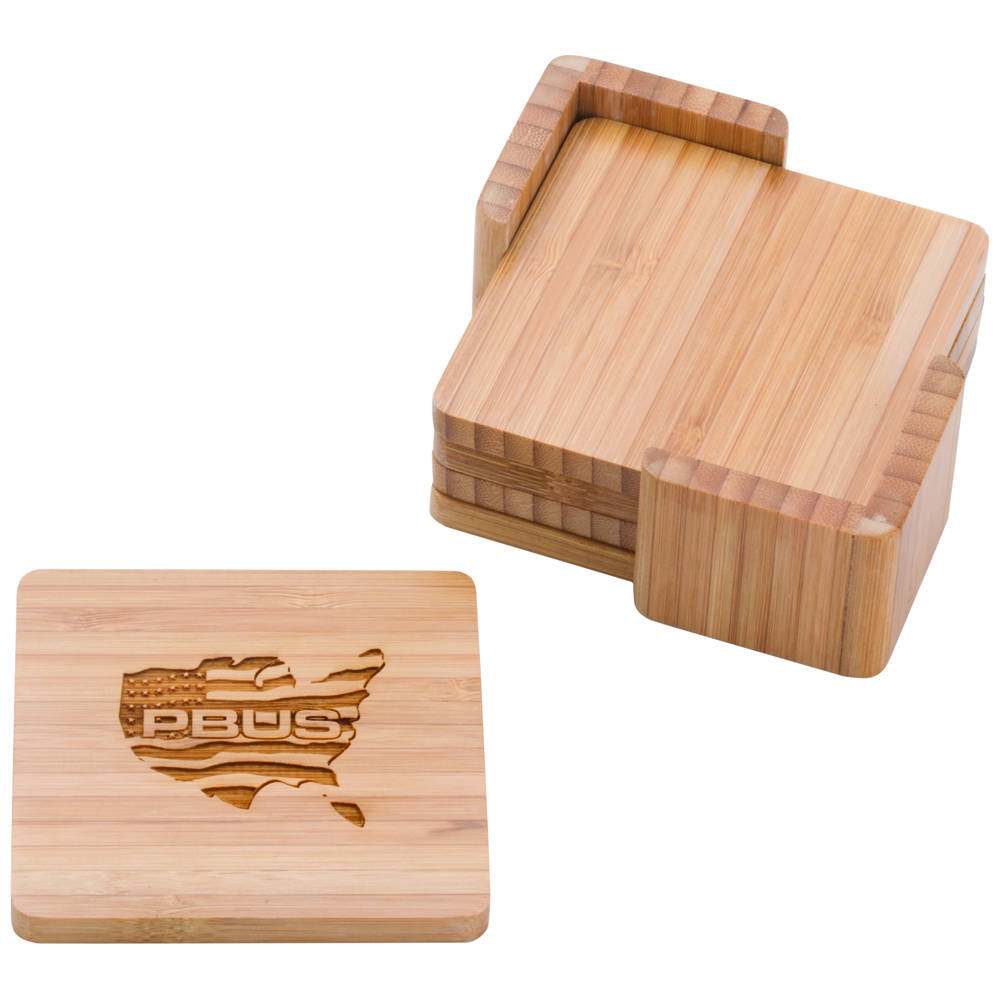 View Image 2 of Custom Square Bamboo Coasters