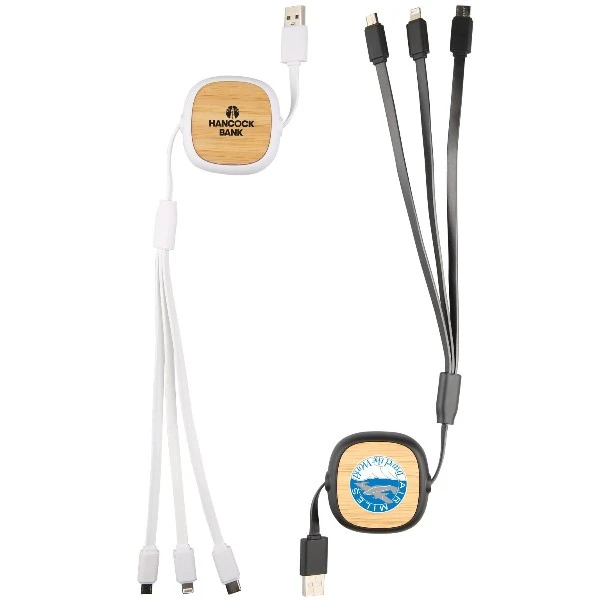Promotional Bamboo Extendable 3-In-1 Charge Cord