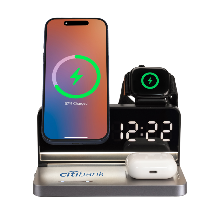 Promotional 3-in-1 MagSafe Wireless Charging Station Alarm Clock
