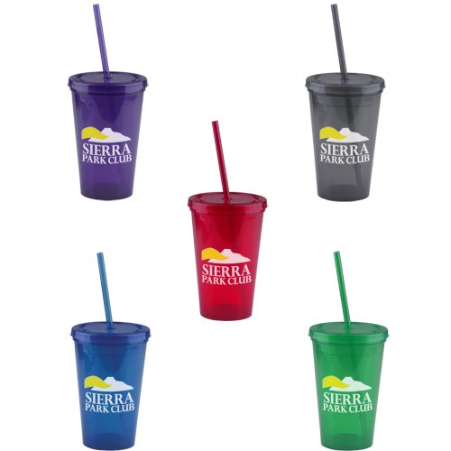 Custom 16 Oz Fountain Soda Tumbler with Straws