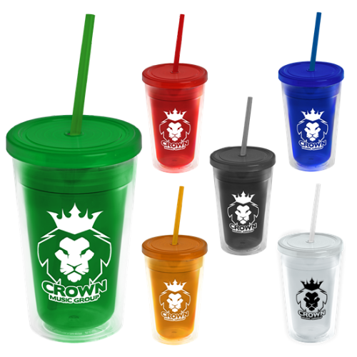 Promotional 16 oz Double-Wall Insulated Transparent Tumbler with Straw