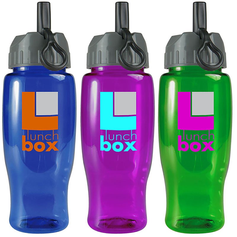 Promotional Poly-Pure - 27 Oz. Transparent Bottle -Flip Straw Lid