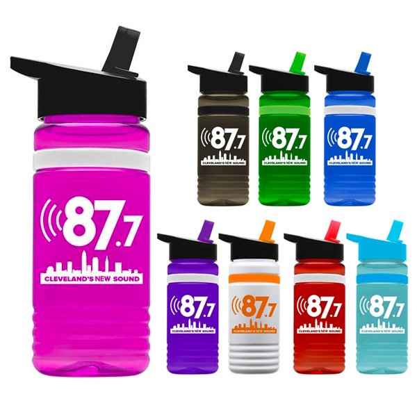 Promotional RPET Bottle Flip Straw Lid and Grip Band-20 Oz.