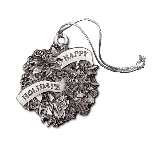 Happy Holidays Design Pewter Ornaments