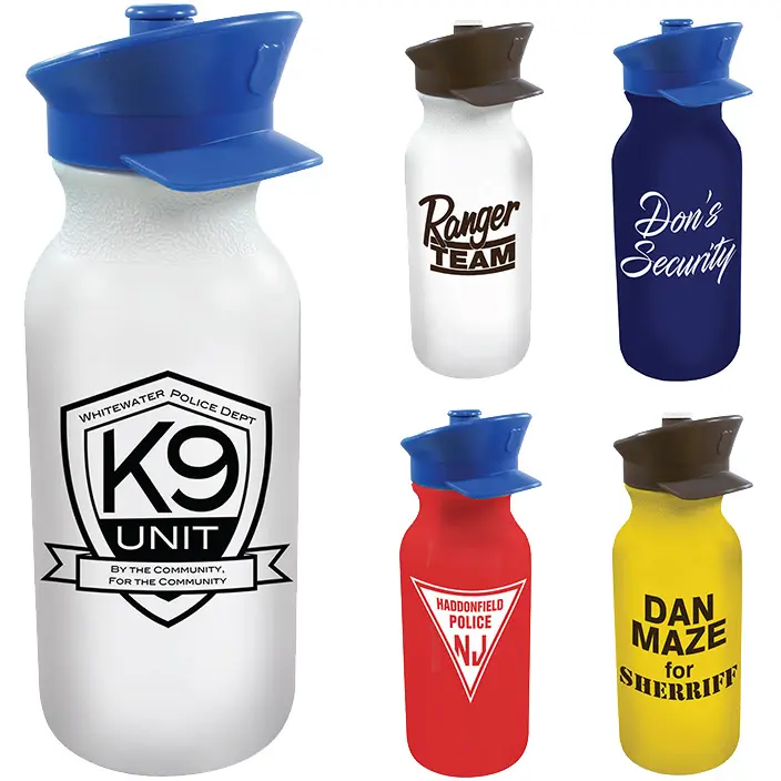 Promotional Value Cycle Bottle with Police Hat Push 'n Pull Cap