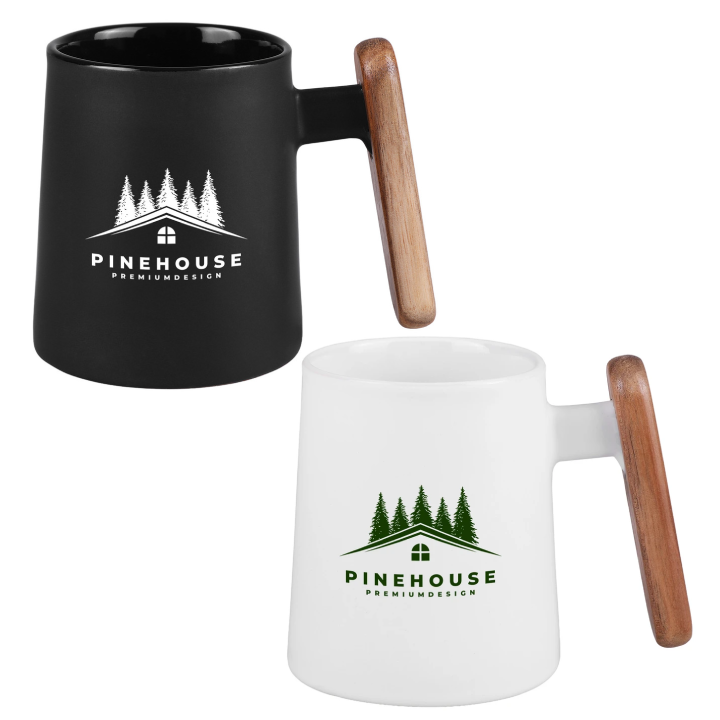 Promotional 11 Oz. Ceramic Mug With Wooden Handle