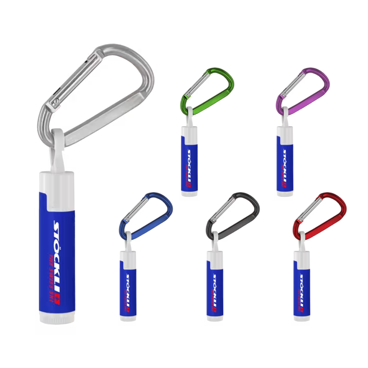 Promotional  15 Lip Balm in White Tube with Hook Cap and Carabiner