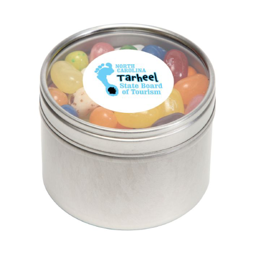 Promotional Jelly Bellys in Round Window Tin