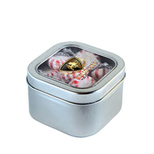 Striped Peppermints in Square Window Tin
