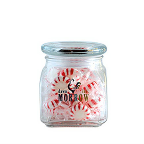 Promotional Striped Peppermints in Glass Jar