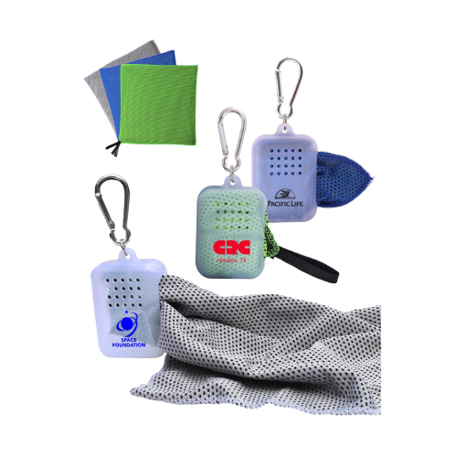 Promotional 2-Tone Cool Towel w/Carabiner Case