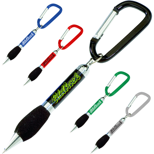 Promotional Soft Grip Metal Pen with Carabiner
