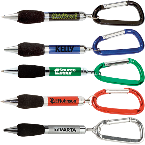 Promotional Soft Grip Metal Pen with Carabiner