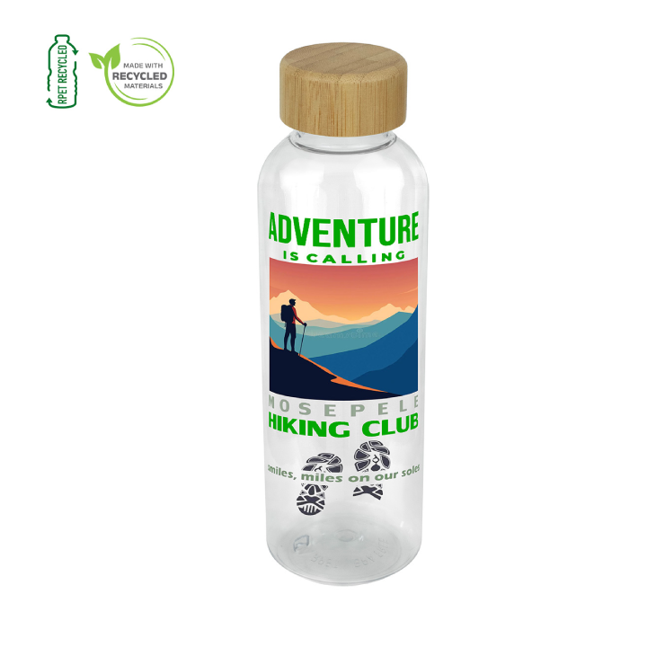 Promotional 22 oz Recycled RPET Bottle With Bamboo Cap