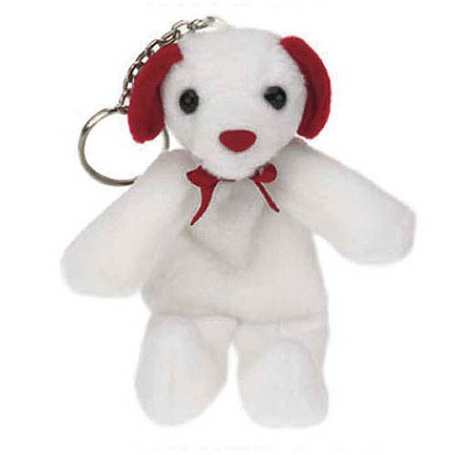Promotional White Dog with Red Trim Keychain
