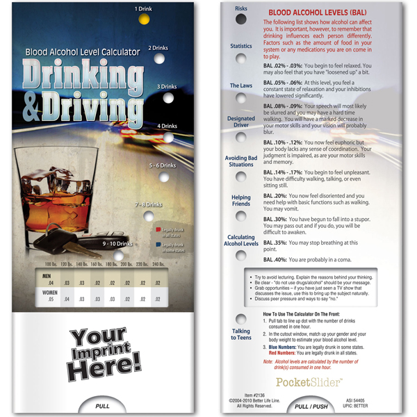 Pocket Slider Drinking & Driving with Alcohol Level Calculator