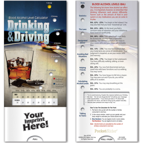 Promotional Pocket Slider Drinking & Driving with Alcohol Level Calculator