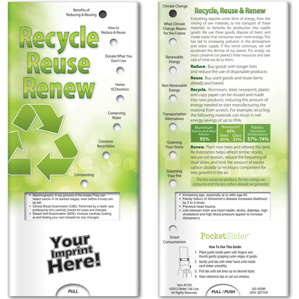 Promotional Recycle, Reuse, Renew Pocket Slider