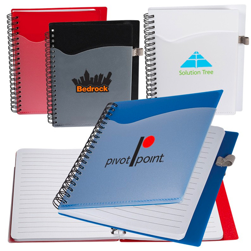 Promotional Polypro Notebook w/ Clear Front Pocket 