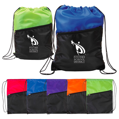 View Image 2 of Two-Tone Drawstring Backpack with Zipper 