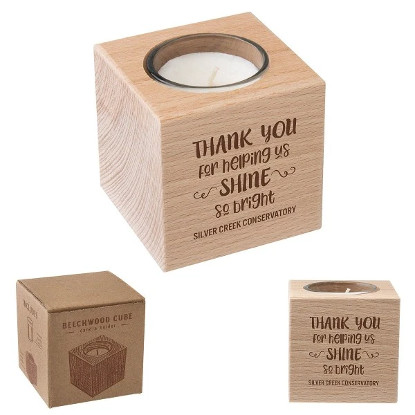 Promotional Beechwood Cube Candle Holder