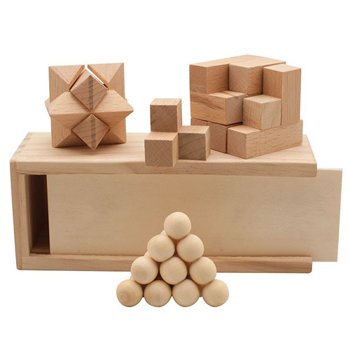 set of three wooden puzzles