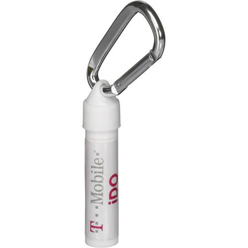Promotional SPF 15 Lip Balm White Tube with Carabiner Clip
