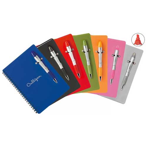 Promotional Silver Blossom Pen/Highlighter Notepad Combo 