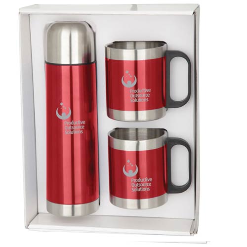 Stainless Steel Mugs (2) & Thermos Gift Set