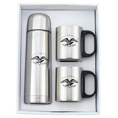 Stainless Steel Mugs (2) & Thermos Gift Set Silver