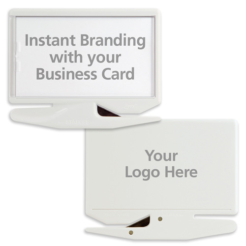 Business Card Letter Opener with Staple Remover Backside Imprint White