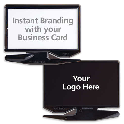 Business Card Letter Opener with Staple Remover Backside Imprint Black