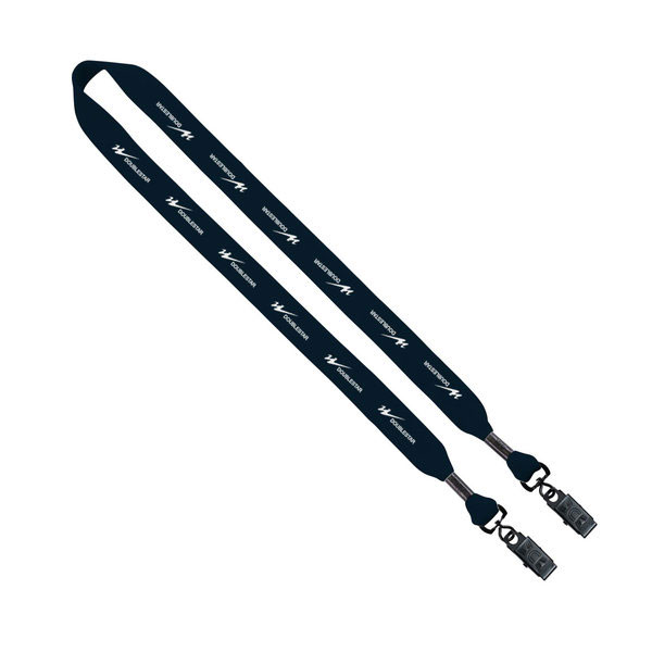 Knitted Cotton Double Bulldog Clip Lanyard 3/4 Inch Navy