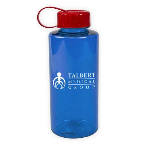 Poly-Pure Mountain Bottle - BPA Free - 36 oz. Translucent Blue/Red