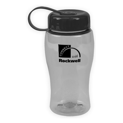 Custom Poly-Pure Bottle with Tethered Lid 18oz Clear/Black