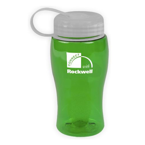 Custom Poly-Pure Bottle with Tethered Lid 18oz Translucent Green/Natural